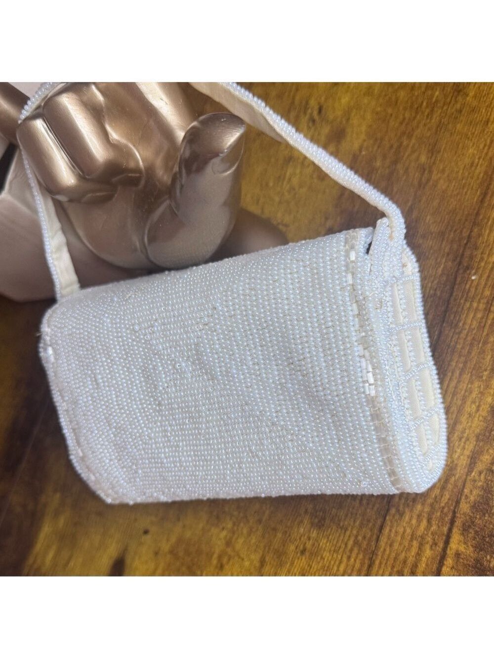 Vintage tiny Beaded purse cream beaded crown snap Vintage Japan - Picture 4 of 15